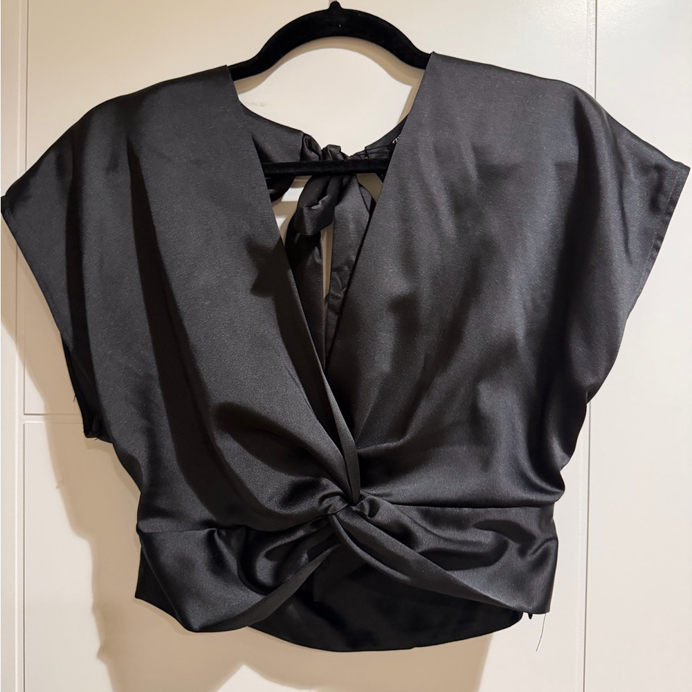 Zara Black Satin Knot Crop Top